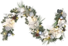 Pre-lit 6 feet Winter White Silver Christmas Garland Decor 20 LED Lights,Garland