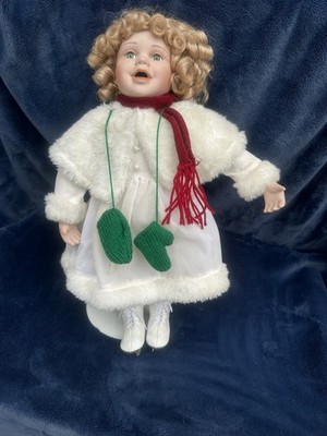 Vintage 17'' Ice Skating Porcelain Doll w/ Winter Outfit    Christmas Decor