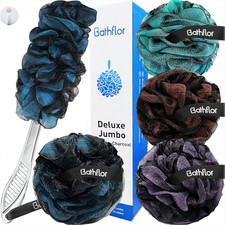 5PCS Large Shower Loofah Bath Sponge Body  Back Scrubber for Women Men  Charc