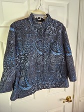 Chico  s Size 2/L Women's Boucle Blazer Jacket Textured Black Blue Pockets