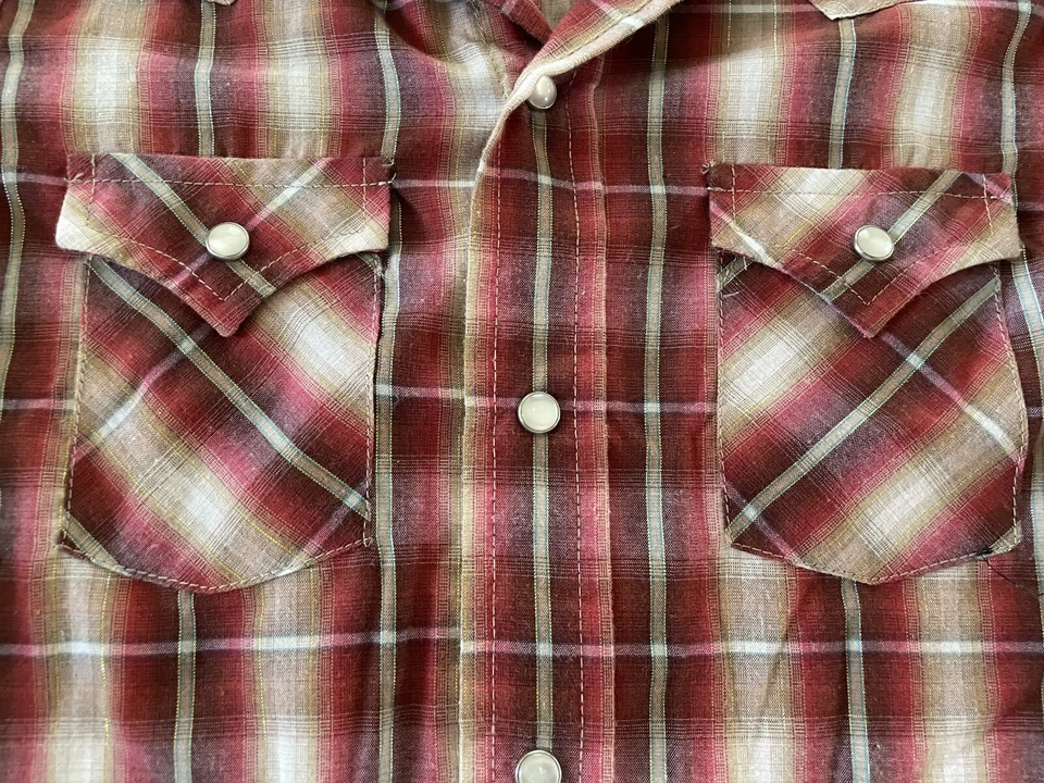 Ely Cattlemen Boys Pearl Snap Western Show Shirt XS 4 5 Brown Red Plaid Rodeo - Image 3 of 4