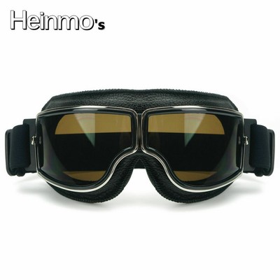 Leder Vintage Brille Aviator Pilot Brille Retro Helm Fahren Motorrad Goggles