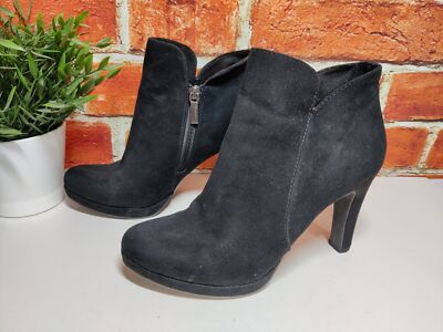 WOMENS TAMARIS UK EU 38 BLACK FAUX SUEDE HIGH HEEL SIDE ZIP