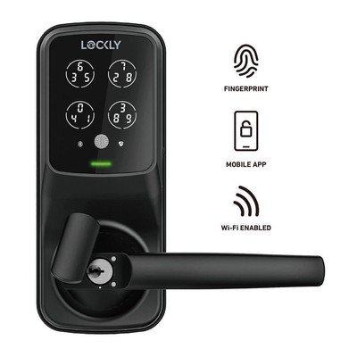 Lockly Smart WiFi Lever Latch w/ 3D Fingerprint, Keypad Mobile App Matte Black