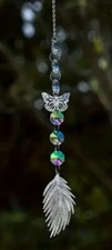 Butterfly & Feather Crystal Prism Suncatcher. 18". New