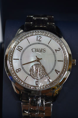 NEW Chaps Women's CHP3012 Silver Tone Stainless-Steel Mother Of Pearl Watch