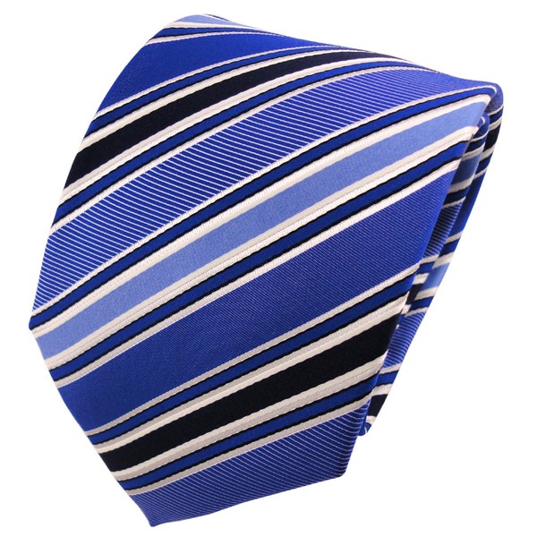 Tigertie Seidenkrawatte Ultramarinblau Blau Schwarz Silberweiss Gestreift-image