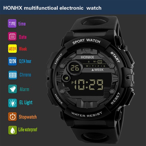 Mens Watches Black Military Style Army Walking Sport Digital Watch Waterproof UK - Picture 6 of 13