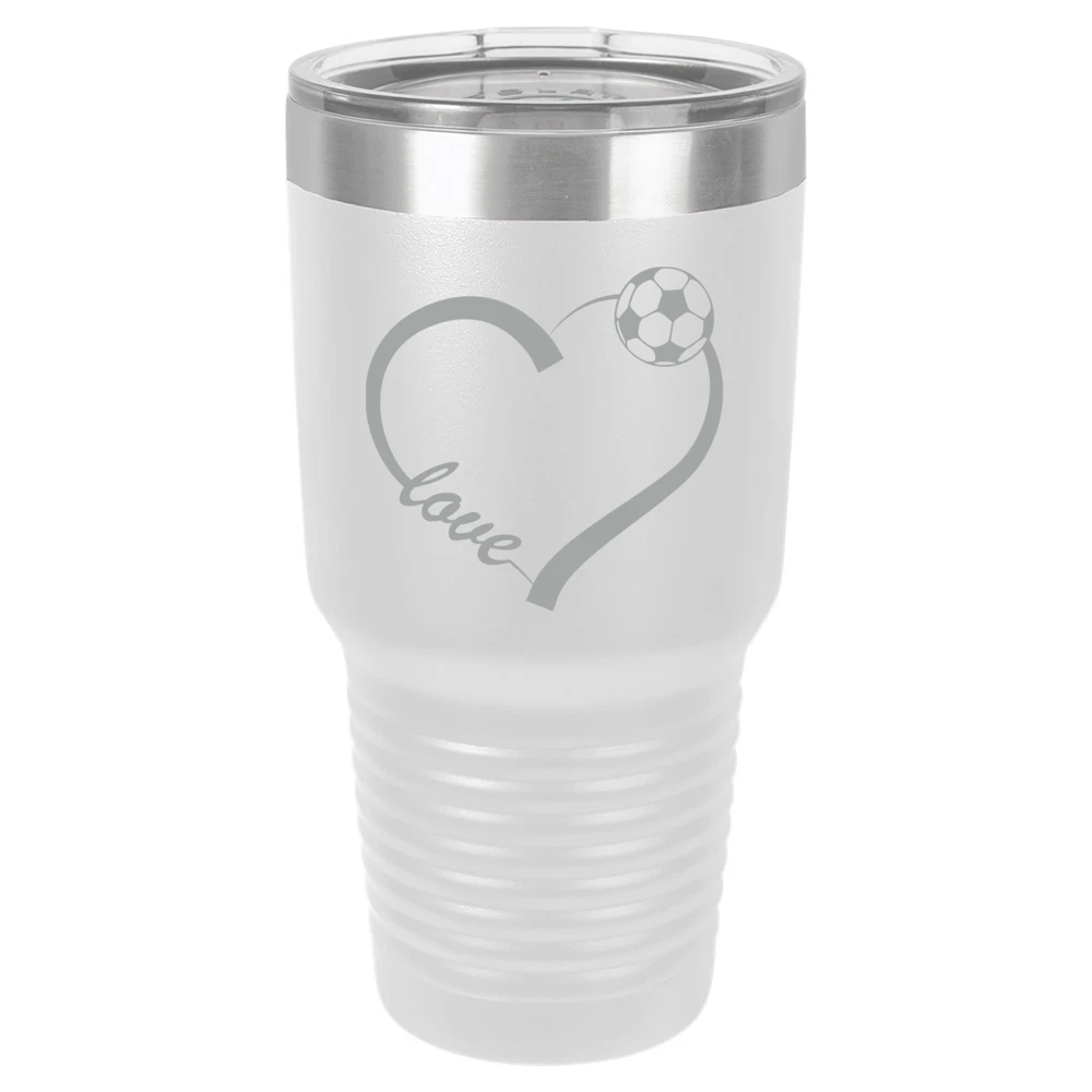 Tumbler 20oz 30oz Travel Mug Cup Insulated Stainless Steel Love Heart Soccer