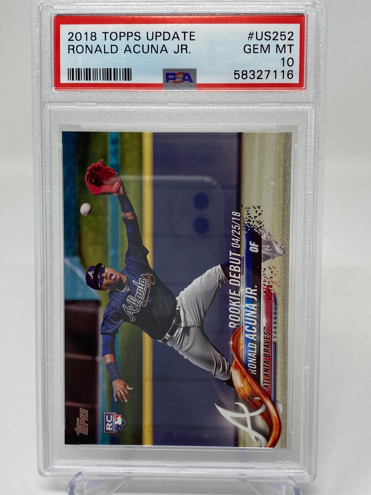 2018 Topps  Update #US252 Ronald Acuna Jr.  PSA 10 Rookie Card RC view 10