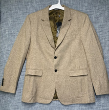 Paul Jones Mens L Wool Blend Blazer Sport Coat With Pockets Brown Casual Jacket
