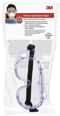 3M 91252H1-DC Tekk Protection Polycarbonate Chemical Splash Impact Safety Goggle