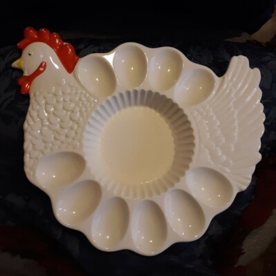 VTG Ceramic Chicken Egg Platter  12 x 13'' Good, usable condition Make meals fun!