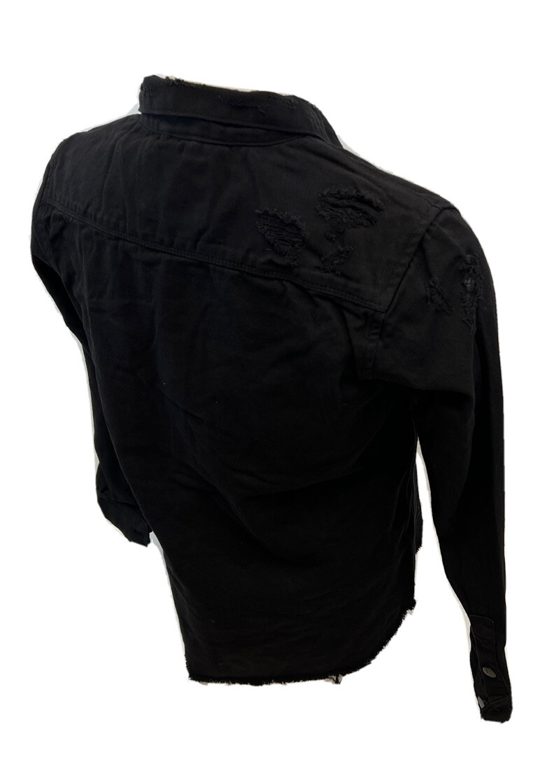 MENS VICTORIOUS RIPPED DENIM OVER SHIRT BLACK Heavy Weight WASH JEAN DK158 NWT