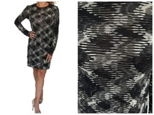 M MISSONI BLACK WHITE TEXTURED STRIPED WOOL KNIT LONG SLEEVE SHEATH DRESS S