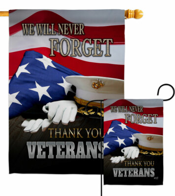We will Never Forget Garden Flag Armed Forces Veteran Gift Yard House Banner