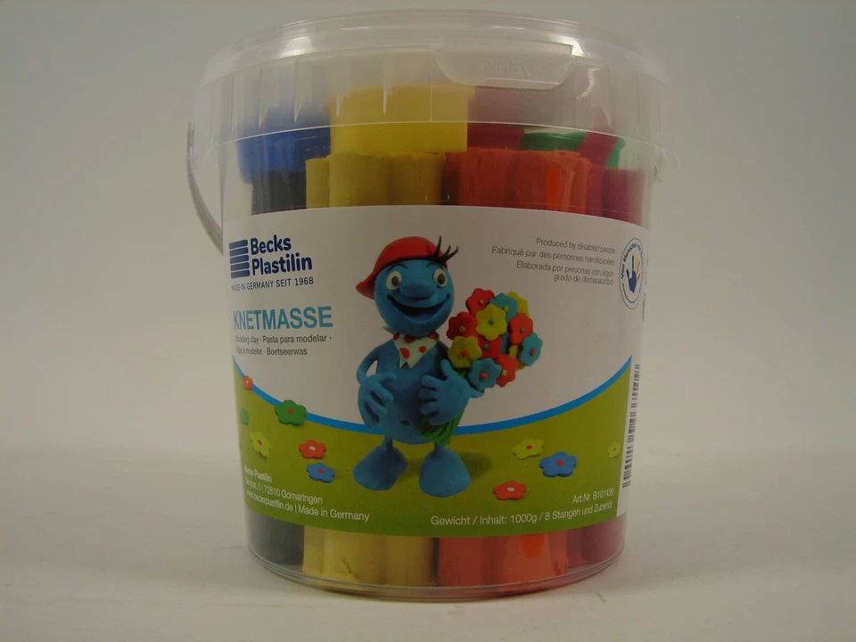BECKS PLASTILIN Idee+spiel exkulsiv - Kneteimer mit 8 Stangen Knetmasse 1000g (B101439) Neuware