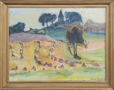 Axel Kyed (1906-1968): HAY FIELD, LATE SUMMER, original oil painting, dated 1963