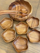 INDIVIDUALLY HAND CARVED WOOD BOWL set signed Nine pieces