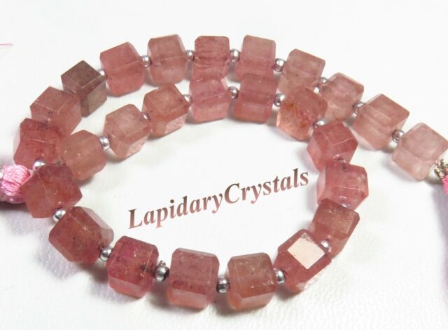 75Cts Natural Pink Strawberry Quartz Cube Faceted Gemstone Beads 6-6.5 mm LC-220