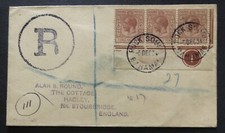 BAHAMAS 1921/37 ENVELOPE R STRIP OF 3 ADF AND NO. TABLE 1 IN CIRCLE N.117 1 1/2d.