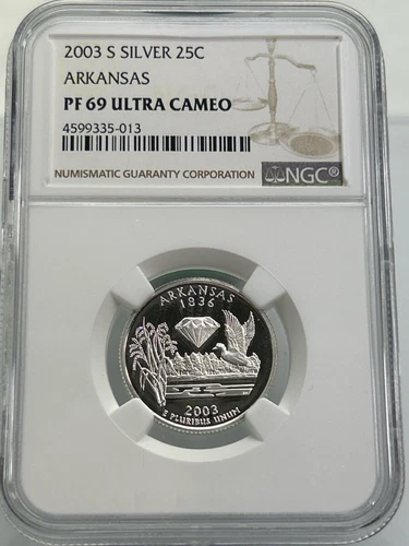 2003 S Silver 25C ARKANSAS PF 69 ULTRA CAMEO NGC (NJL027266)