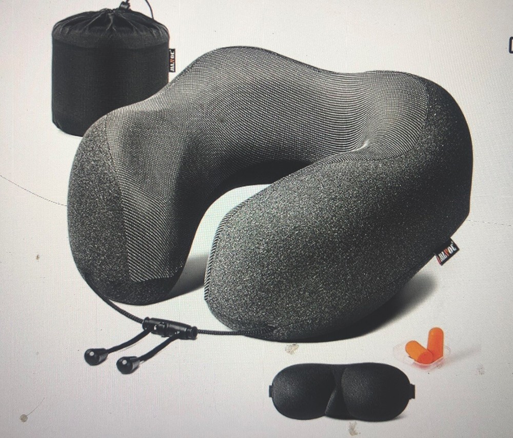 MLVOC CKJYM001 Memory Foam Neck Pillow Travel Kit - Gray