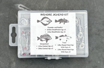 25 Piece Inshore Saltwater Jighead Fishing Kit For Redfish, Trout, Flounder, Etc