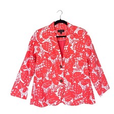 Talbots Womens 8 Coral Pink White Pineapple Print Cotton Blazer Tropical NEW