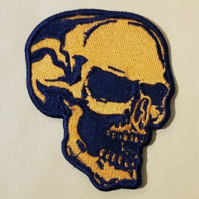 Skull Patch Orange Black Right Facing Embroidered Biker Gothic 3x3.5''