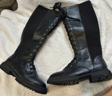Shoedazzle Arlette Lace Up Flat Boot Color Caviar Black Size 9.