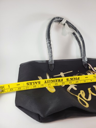 VICTORIA SECRET Black With Gold Writing Large TOTE BAG NEW MSRP $69.50 - Picture 4 of 7