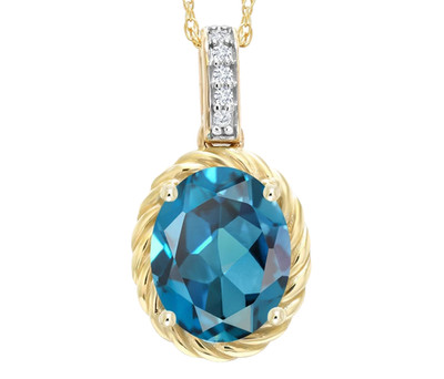 925 Gelbgold Versilbert Oval London Blau Topas Und Moissanit Anhänger