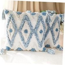 Set of 2 Cotton Woven Boho Throw Pillow Covers, 18" x 18" Pack of 2 Blue