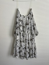 Always Indigo Mini Dress Womens PXL White Floral Smocked Waist Off The Shoulder