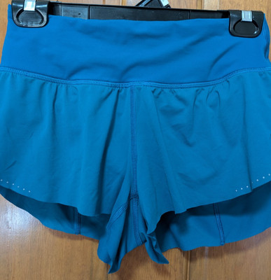 Lululemon Women's Pacific Blue Speed Lined Running Shorts Zip Pocket Sz 2