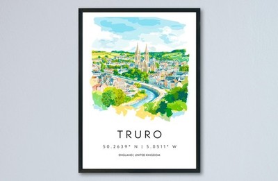 Truro Aquarell Poster Truro Cornwall Reisedruck Wandbild Truro Wohndeko