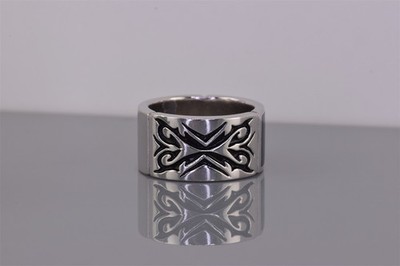 Authentic GUESS Sterling Silver 12mm Tribal Cuff Cigar Band Ring 14g 925 Sz: 9