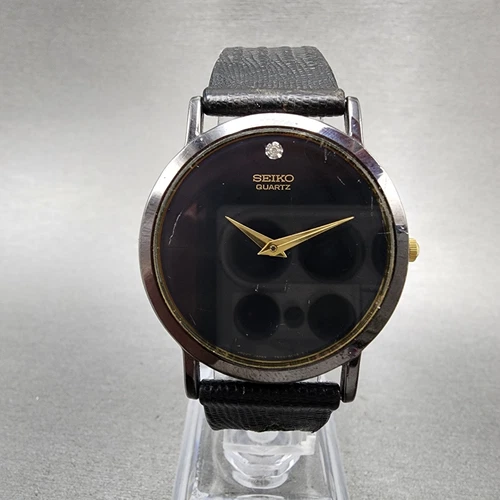 Seiko Watch Men 34mm Black Dial Black Tone Round 7n00-8a49 New Battery