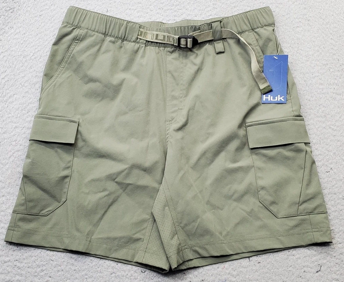 Huk Creekbed Fishing Cargo Shorts Mens Medium Green Performance Comfort Stretch