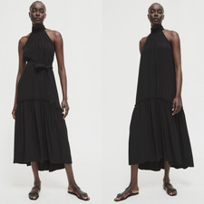Witchery Dress Size 4 (FITS 6) Black Halter Neck Midi Tiered Sleeveless Event