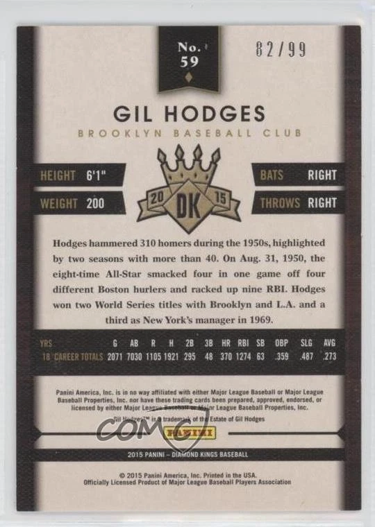 2015 Panini Diamond Kings Silver /99 Gil Hodges #59 HOF - Image 2 of 2