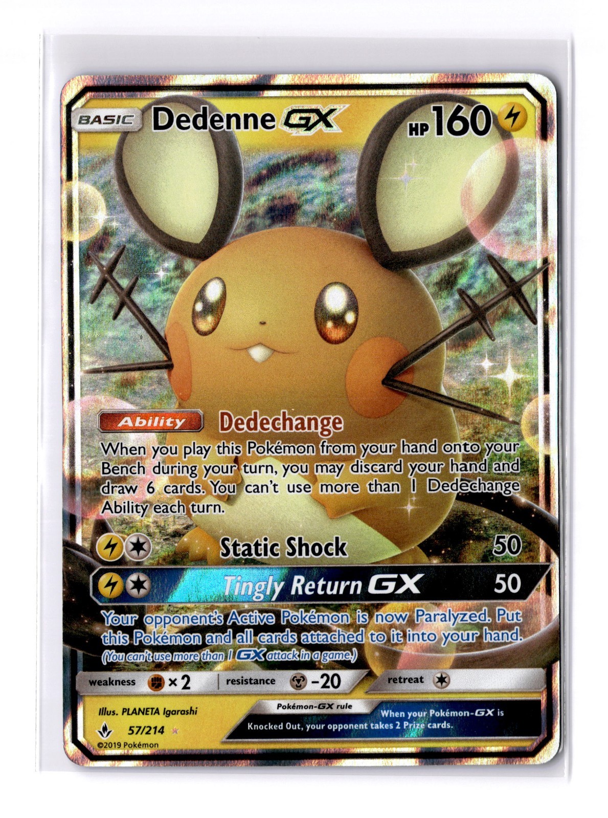 Dedenne GX - 57/214 Sun & Moon Unbroken Bonds Ultra Rare - NM - POKEMON TCG