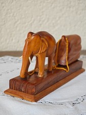 Vintage Holz Elefant 20cm handgeschnitzt - Figur zieht Stamm - Deko Massivholz