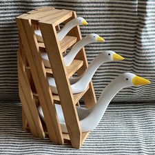Vintage Avon Ceramic Geese Measuring Spoons with Original Wood Stand