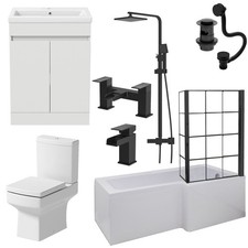 Complete Bathroom Suite Black RH Shower Bath Screen Basin Vanity Toilet 1700mm