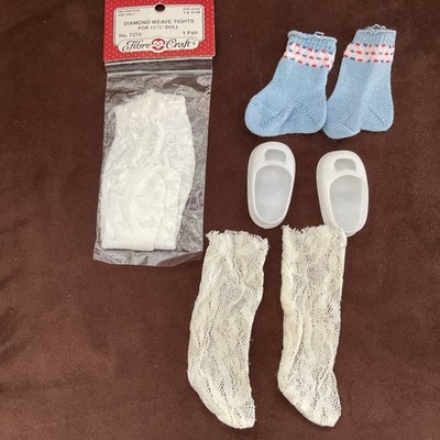 Vintage 11  doll accessories Fibre Craft Doll Tights White preowned shoe