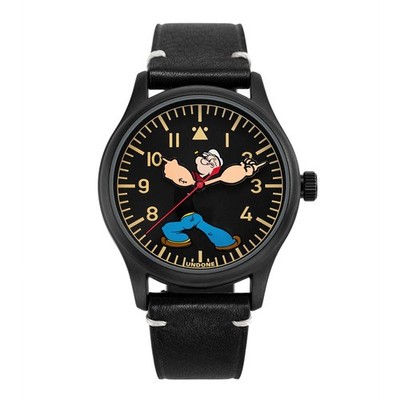 Undone POPEYE  95th Black Quartz Mineral Leather Men's Watch
