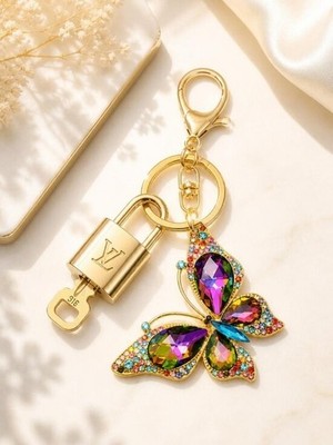 Authentic Louis Vuitton Gold Lock & Key   Bag Charm Unbranded Butterfly Keychain