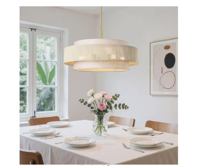 EDISHINE 5-Light linen Color Drum Chandelier With Fabric And Rope Shades